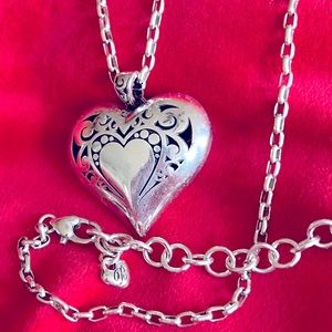 Brighton Retired Large Laser Cut Puffed Heart w/24-30” chain